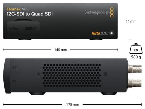 Teranex Mini 12G-SDI to Quad SDI Dimensions