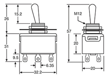 10A Toggle Switch DPST On-Off 250VAC Spade Terminal