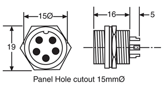 5 Pin Male Chassis Mount Microphone Connector Dimension png